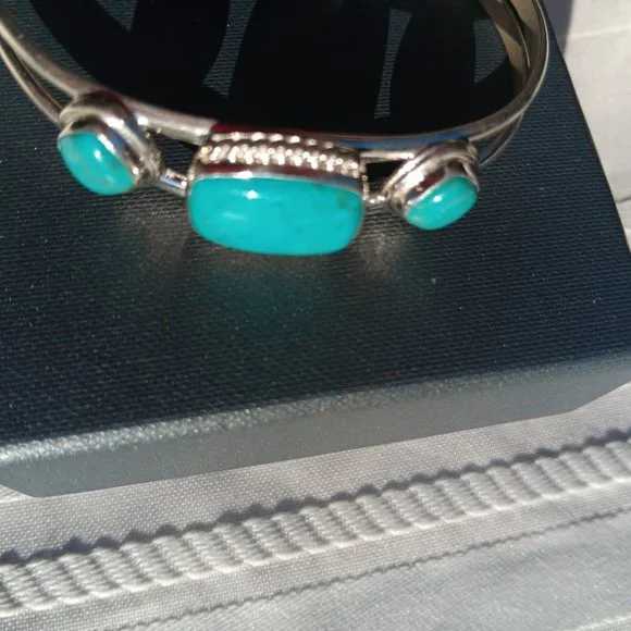 Jay King DTR mine finds 3 turquoise stone cuff bracelet 925 Sterling - Picture 6 of 12